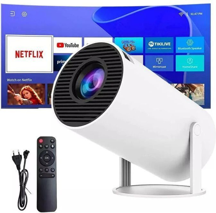 Amit HY300 Portable Projector Android 11 Projector, 4K/1080P, Wi-Fi 5G BT 5.0 (400 lm / 2 Speaker / Wireless / Remote Controller) Portable Projector(White)