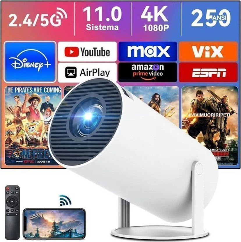 Offtrot Smart 4K LED Projector 720p Resolution 2500 Lumens With Anykast (4500 lm / 1 Speaker / Wireless / Remote Controller) Portable Projector(White)