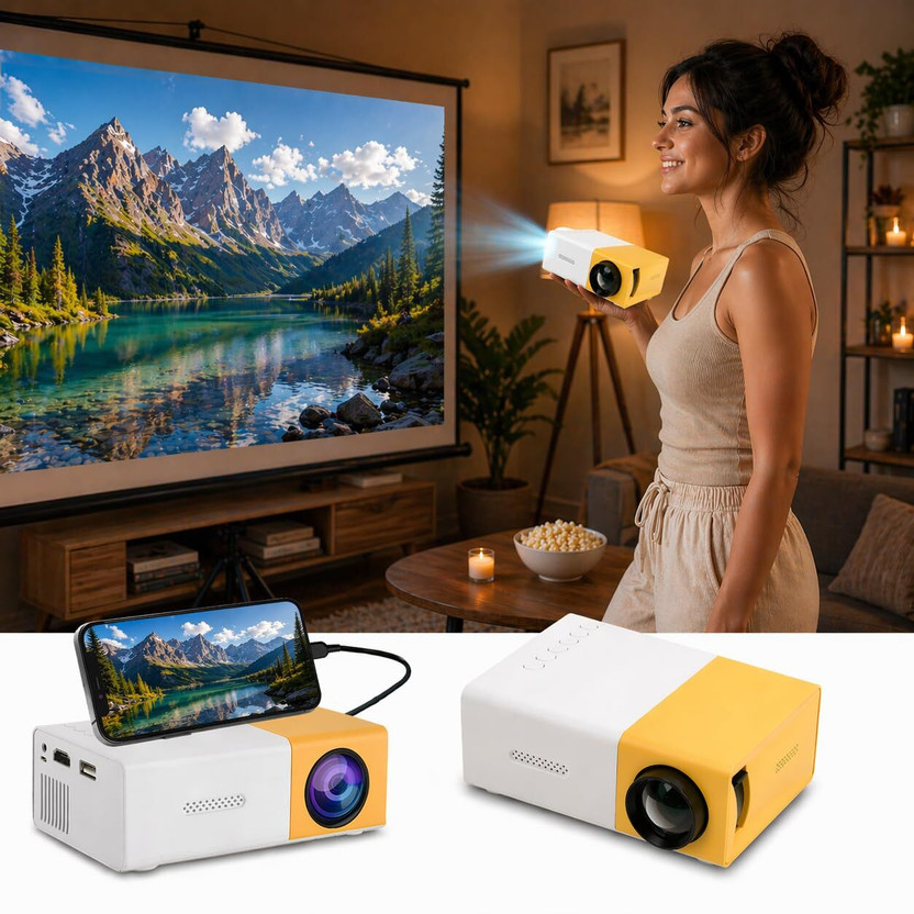 Cozy Carvings 1080P Portable LED Projector 3300 Lumens Home Theater Movie Projector (400 lm / Remote Controller) Portable Projector(Yellow)