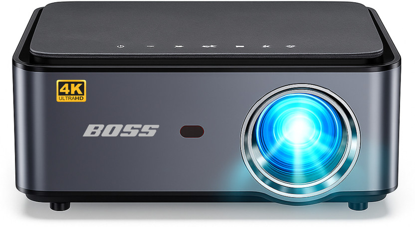 Boss Projector S21A Max 10000 Lumens Ultra Bright 4K Resolution | AI Smart Features (10000 lm / 2 Speaker / Wireless / Remote Controller) Portable Projector(100% Dust Proof QLED Tech Pro Display)