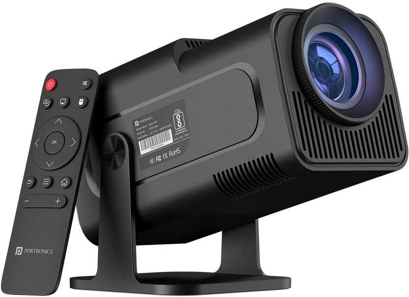 Portronics Beem 470, Built-in Apps, Android 11, 1080p FHD, 4500 lm, 5W Speaker, Bluetooth (4500 lm / 1 Speaker / Wireless / Remote Controller) Portable Projector(Black)
