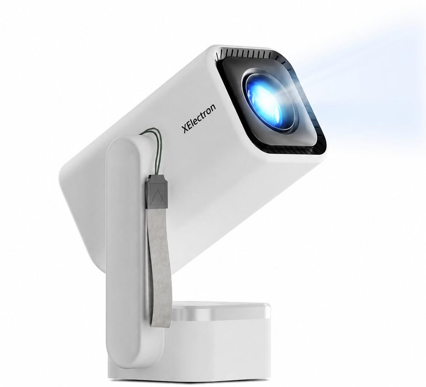 XElectron Techno (9000 lm / 2 Speaker / Wireless / Remote Controller) Portable Android 14, 1080p with 4K Support, 4D Auto Keystone, 4X Louder, Remote Focus, Inbuilt Apps : Netflix, Prime, Youtube Smart Projector(White)