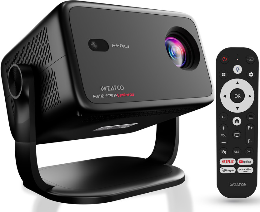 WZATCO Yuva Vibe, Netflix Certified, Native 1080P 4K HDR Supported, Fully Automatic (14000 lm / 1 Speaker / Wireless / Remote Controller) Portable Projector(Black)