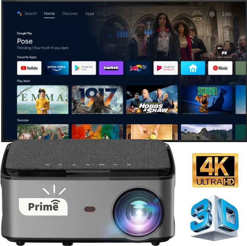 Prime Prime Projector Latest PS4 Projector |7500 Lumens, 3840x2160 (4K) Resolution, 20,000:01 Contrast Ratio |Android 9.0 (Pie) with WiFi, Bluetooth| 4D Digital Keystone, Zoom in-Out | 1 Year Warranty |(PS4) (Black) (10500 lm / 2 Speaker / Wireless / Remote Controller) Portable Projector(Grey) - Flipkart Deal