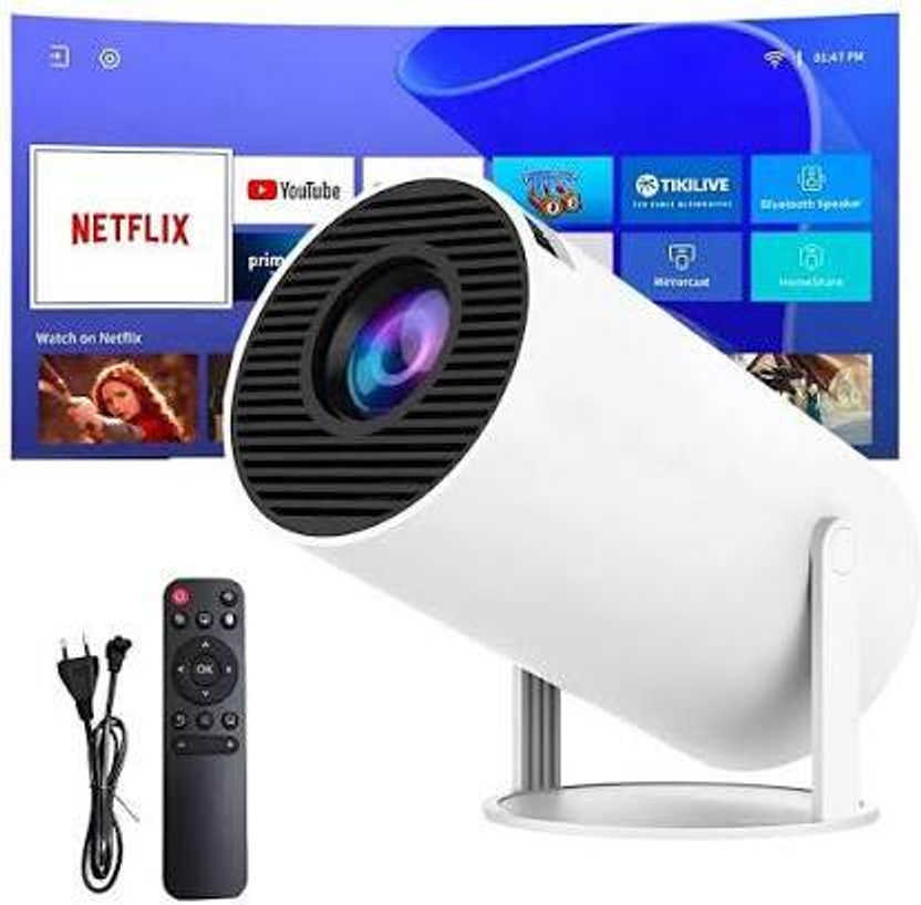 TECHEL 4K Android Smart Projector Full HD 1080 UIREHJ68 (2200 lm / Wireless / Remote Controller) Portable Projector(White)
