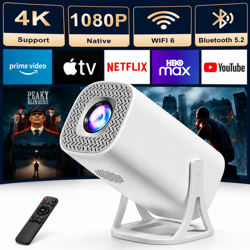 AG INDUSTRY Android 11.0 Smart S40 Projector, 1080P & 4K Support,2.4G & 5G WIFI, 2X Brighter (8500 lm / 1 Speaker / Wireless / Remote Controller) Portable Projector(White)