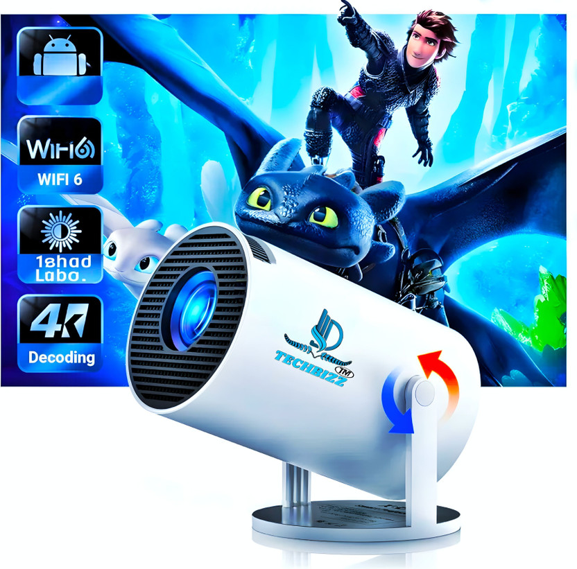 TECHBIZZ HY 300 SMART PROJECTOR UPGRADED ALL APPS WORKING WITH HDMI CABLE (4800 lm / 1 Speaker / Wireless / Remote Controller) Portable Projector(White)