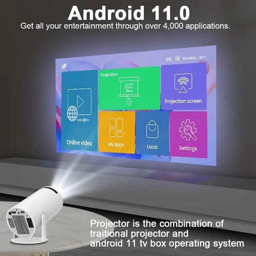 TECHEL TECHEL 4K Android Smart Projector Full HD 1080 UIREHJ41 (2200 lm / Wireless / Remote Controller) Portable Projector(White) - Flipkart Deal