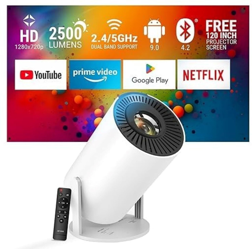 Voltegic M5 Portable LED Projector for Home Theater & Office Presentations (6000 lm / 1 Speaker / Wireless / Remote Controller) Portable Projector(White)