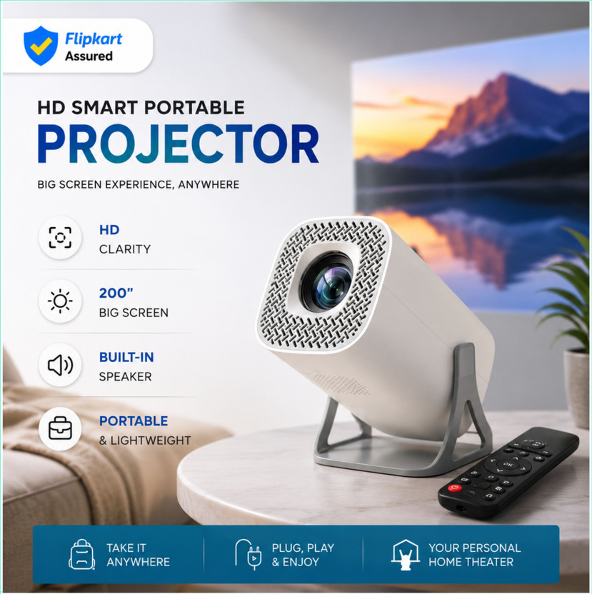 TTDC Smart Android Projector 4K_036 (6000 lm / Wireless) Portable Projector(White)