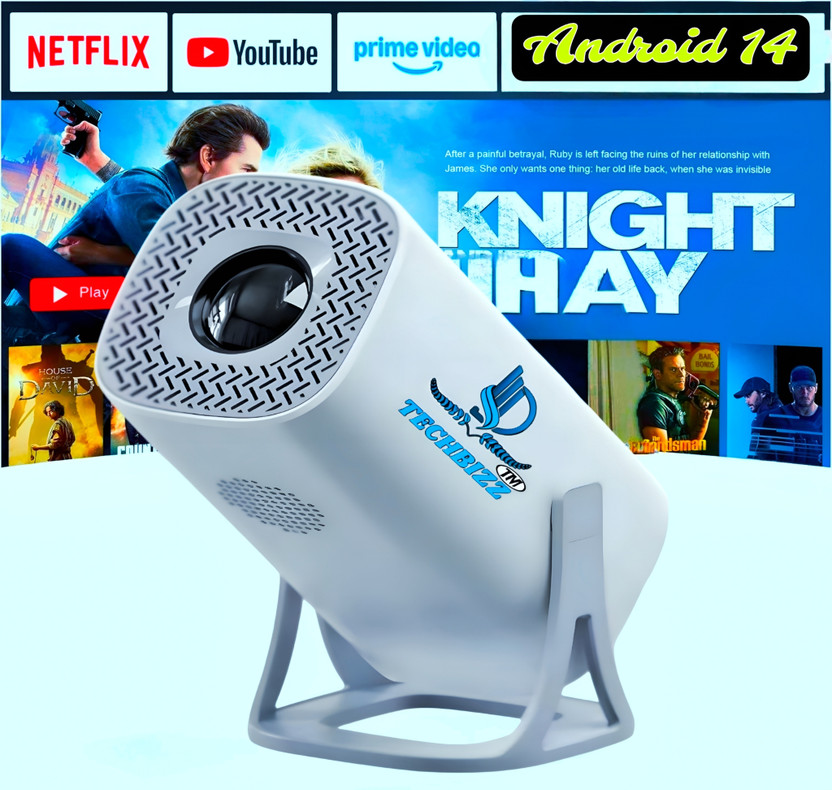 TECHBIZZ S-40 NEW ANDROID 14,4K SMART, WIFI,BLUETOOTH,INBUILD 500+APPS HDMI USB SD CARD (8400 lm / 1 Speaker / Wireless / Remote Controller) Portable Projector(White)