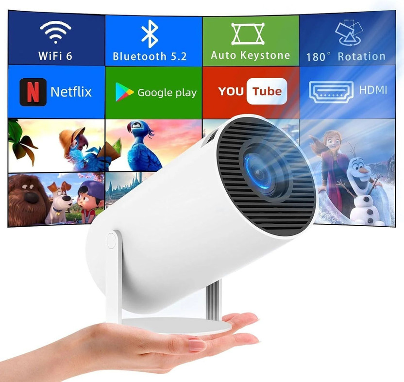 NKY Android Projector 4K 1080P Support with 4D Keystone and 270 Degree Rotation (2000 lm) Portable Projector(White)
