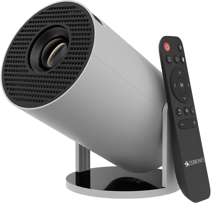ZEBRONICS Zeb-QLP 5 [Pixaplay 73] (3300 lm) Portable 720p Native with 4K Support, OTT Apps (Netflix, PrimeVideo, Hotstar), 200-degrees Rotatable, Auto Keystone, Miracast, 3W Speaker, 130-inch Screen, WiFi|BT, Android Projector(Grey & Black)