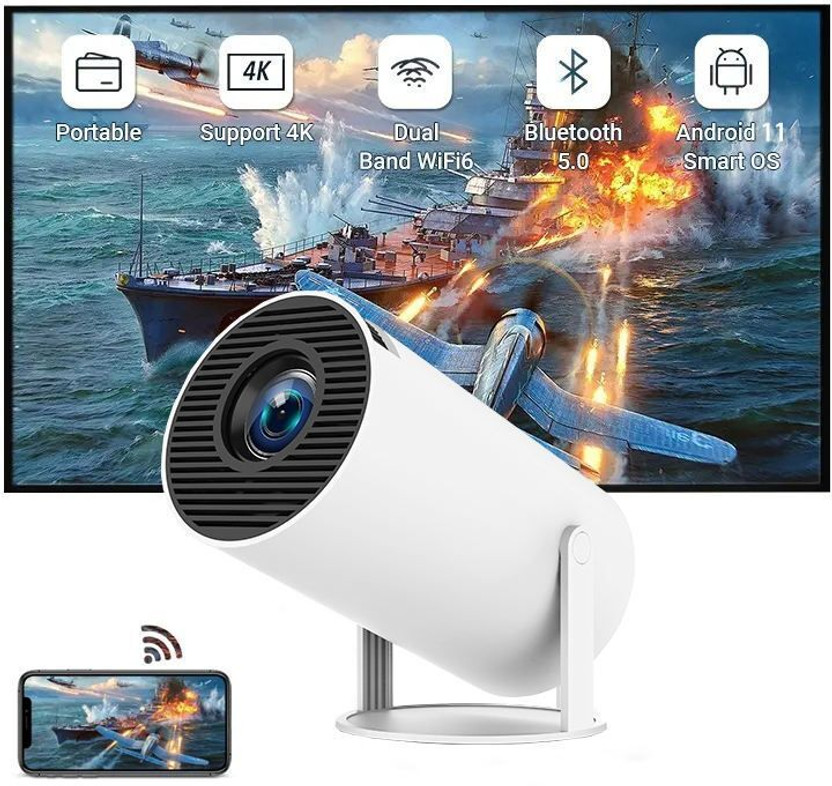 VistaraQ HY300 Pro Home Cinema Smart Projector HD 4K Support (5000 lm / 1 Speaker / Wireless / Remote Controller) Portable Projector(Frost White)