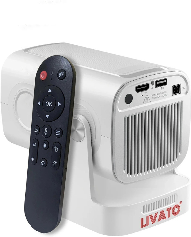 Livato HY260 Pro 4K Support Android 11 Auto Focus With Bluetooth Voice Remote Freestyle (8000 lm / 1 Speaker / Wireless / Remote Controller) Portable Projector(White)