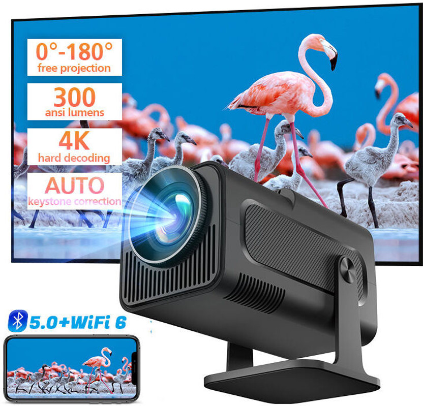 VistaraQ HY320 Mini Native HD Smart Projector 4K Input Support (5000 lm / 1 Speaker / Wireless / Remote Controller) Portable Projector(Carbon Black)