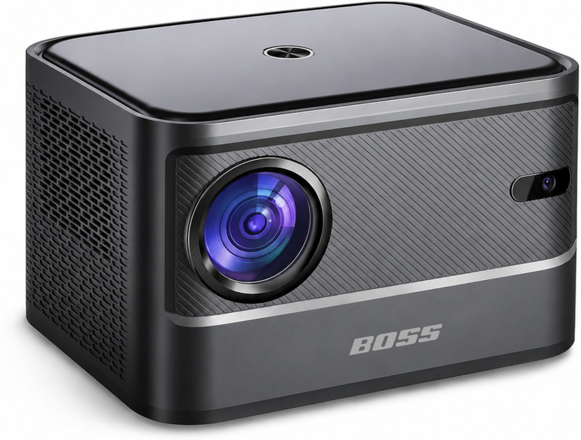 Boss Projector A15 Mini AI 2026 Smart Projector | 800 ANSI Lumens | Native Full HD | 4K Support (800 lm / Wireless / Remote Controller) Portable Projector(Black)
