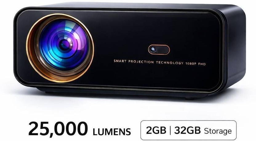 BeamX FLASH Projector 2 YEAR Warranty Native1080P 4k Support 2GB+32GB HDR10+ HDMi eARC (25000 lm / 2 Speaker / Wireless / Remote Controller) Portable Projector(Black)