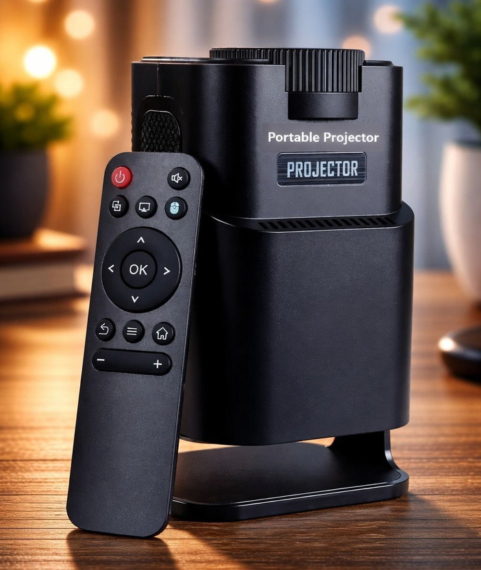 Steepify Square Smart Mini Projector | Native 720P HD (5000 lm / 1 Speaker / Wireless / Remote Controller) Portable Projector(Black)