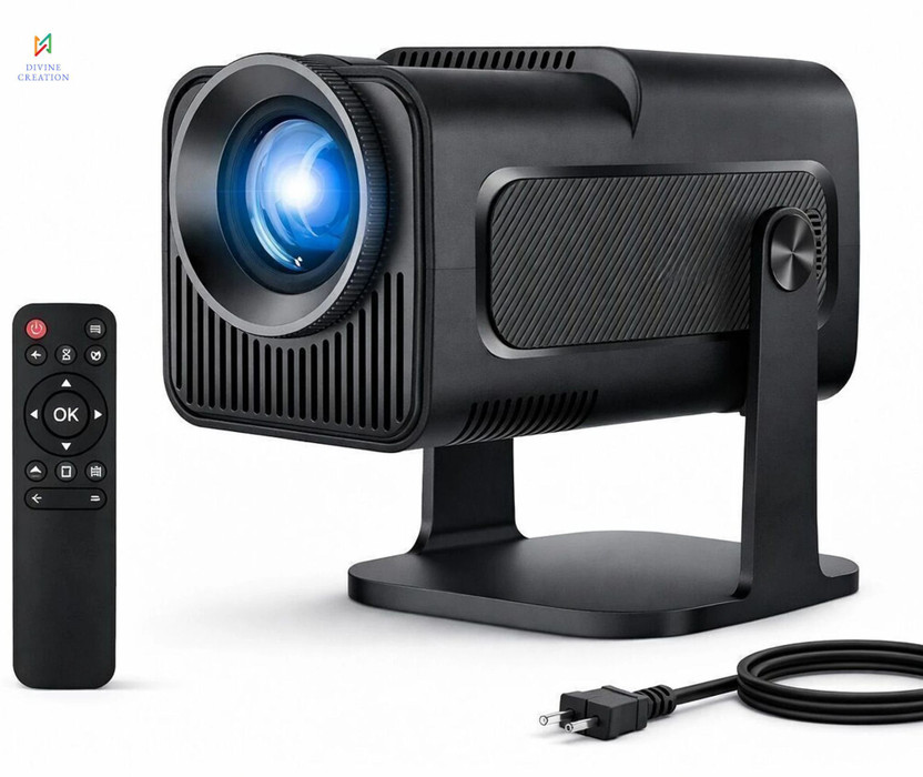 Divine creation HY320 Mini 4K Support Smart Android 13 Projector with WiFi 6 HD Home Theater C98 (5000 lm / Wireless / Remote Controller) Portable Projector(Black)