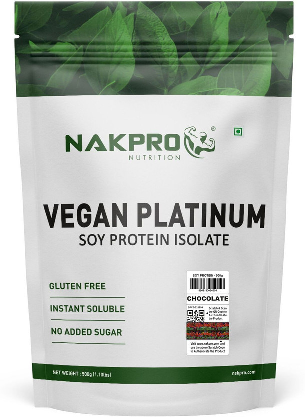 Nakpro Vegan Soy Protein Isolate 90%. Raw, Pure, Natural & Vegetarian Plant Protein Plant-Based Protein(500 g, Chocolate)