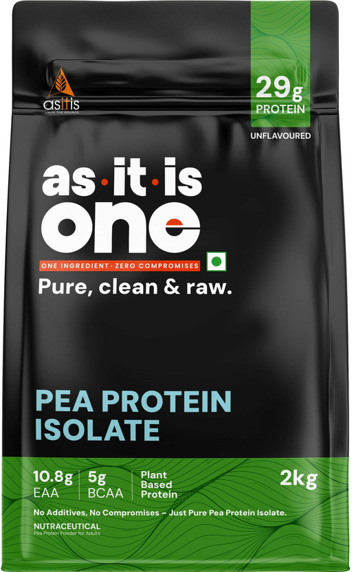 AS-IT-IS Nutrition ONE Pea Isolate, 29g, 2kg Supports Muscle Recovery & Growth Plant-Based Protein(2000 g, Unflavored)