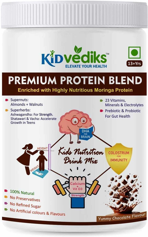 KIDVediks(ELEVATE YOUR HEALTH) Premium Protein Blend Plant-Based Protein(350 g, Chocolate Flavour)