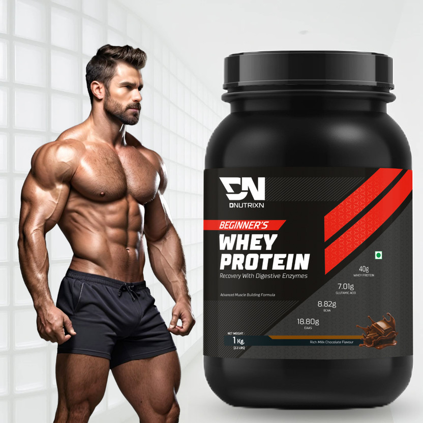 DNUTRIXN Beginner's High Whey Protein 40G | Advanced Muscle Building Formula with BCAA+ Whey Protein(1 kg, Chocolate)