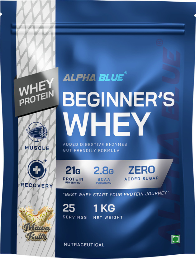 ALPHABLUE Beginner's Whey Protein, 21g Protein, with Digestive Enzymes Whey Protein(1 kg, MAWA KULFI)