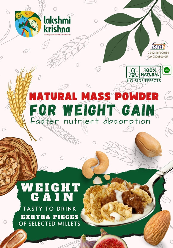 Lakshmi Lakshmi Krishna Natural Mass Powder For Weight Gain Protein Blends(500 g, No flavor) - Flipkart Deal