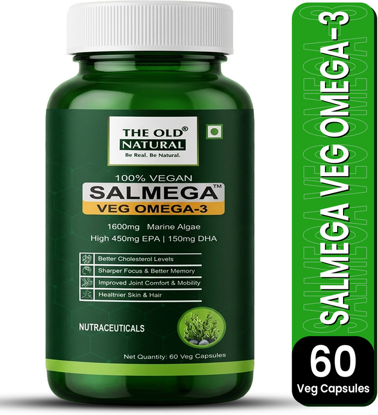 The Old Natural Salmega Omega 3 1600mg | Algae DHA EPA Supplement | Plant Based 60 Capsules Plant-Based Protein(60 Capsules, NA)
