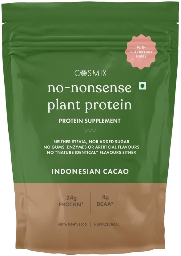 COSMIX No-Nonsense | Organic Rice & Pea Isolate| 24g Protein/Serving| Vegan|Gluten Free Plant-Based Protein(500 g, INDONESIAN CACAO)