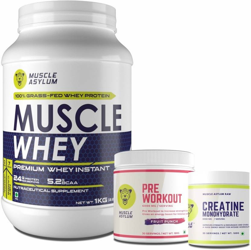 Muscle Asylum Monthly Stack With Whey Protein, Creatine, Pre Workout