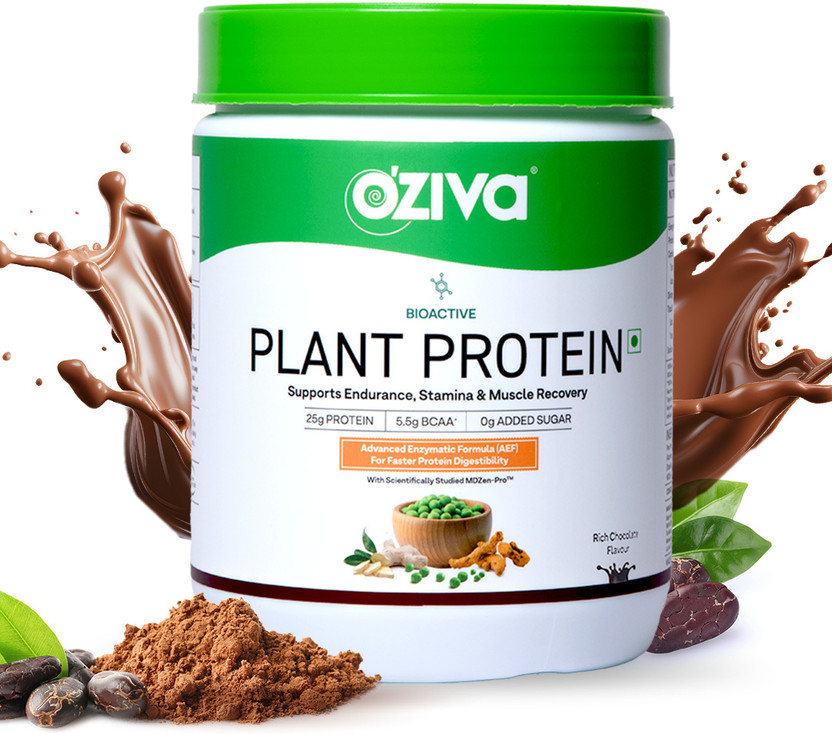 OZiva Bioactive Plant Protein (25g Vegan Protein) for Endurance & Muscle Recovery Plant-Based Protein(500 g, Chocolate)