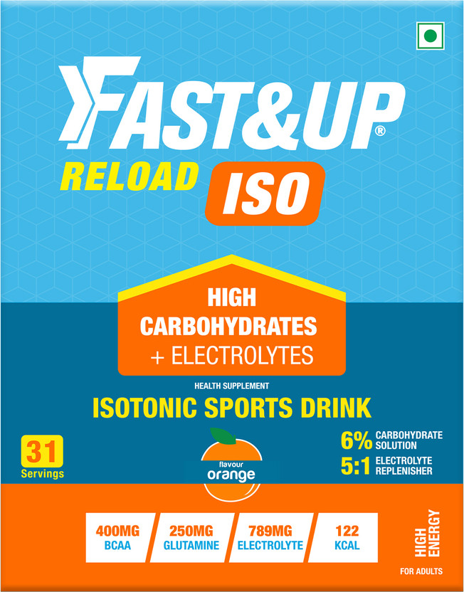 FAST&UP Reload Isotonic Supplement | 5 Hydrating Electrolytes, Added BCAA & Glutamine BCAA(1 kg, Orange)