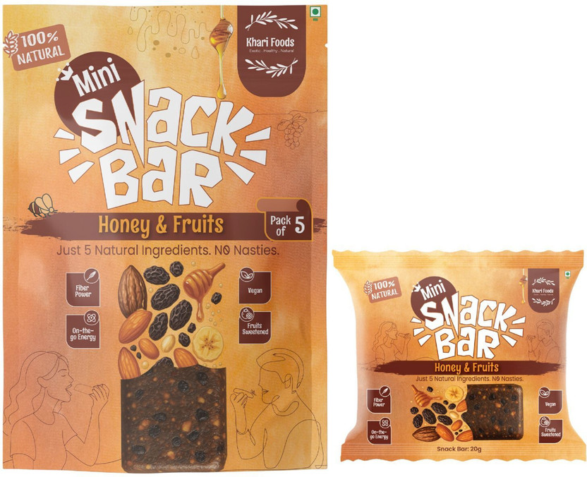Khari Foods Honey & Fruits Mini Snack Bars 20g x 5, No Added Sugar, Healthy Snacks Energy Bars(100 g, Honey & Fruits)