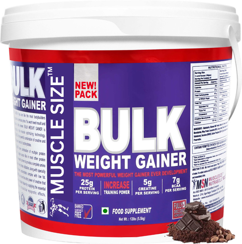 MUSCLE MUSCLE SIZE Bulk Mass Gainer For Bulk Gain 12lbs Weight Gainers/Mass Gainers(5.5 kg, CHOCOLATE) - Flipkart Deal