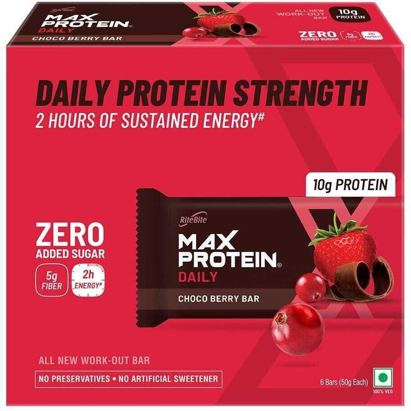 RiteBite Max Protein Daily Choco Berry 10g Protein Bars with 5g Fiber, 0 Added Sgar Protein Bars(300 g, Choco Berry)