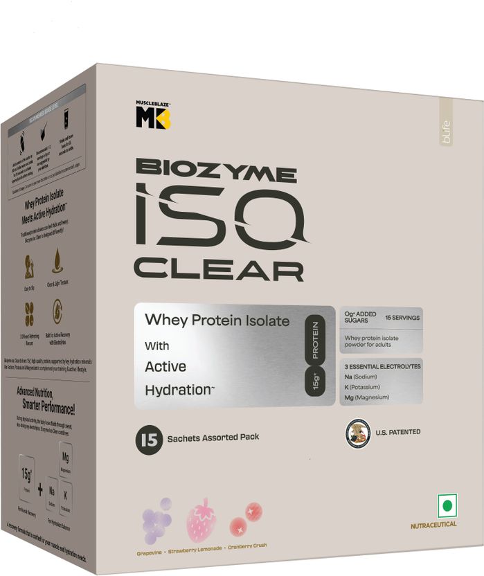 Biozyme Clear Whey Isolate Protein Powder | 15g Protein per Sachet | Travel Pack Whey Protein