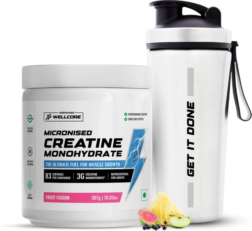 Micronised Creatine Monohydrate + Steel Shaker | Trustified Certified Creatine