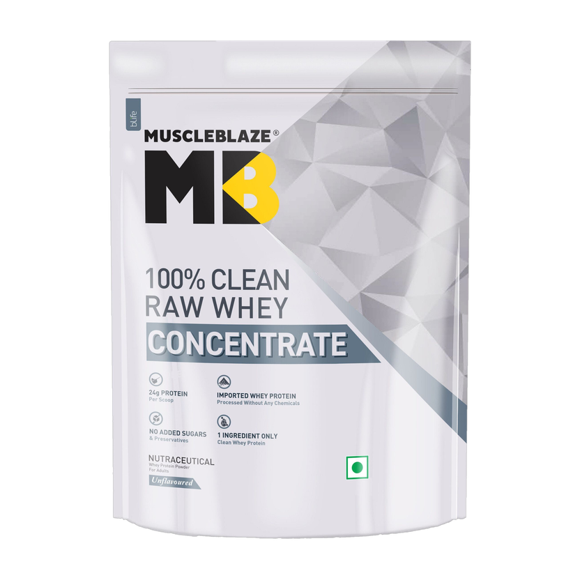 MUSCLEBLAZE 100% Clean Raw Concentrate Whey Protein(500 g, Unflavored)