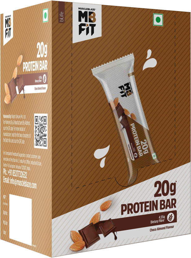 MUSCLEBLAZE 20 g Protein Bar, Gluten-Free, Healthy Protein Snacks, For Energy & Fitness Protein Bars(6 No, Choco Almond)