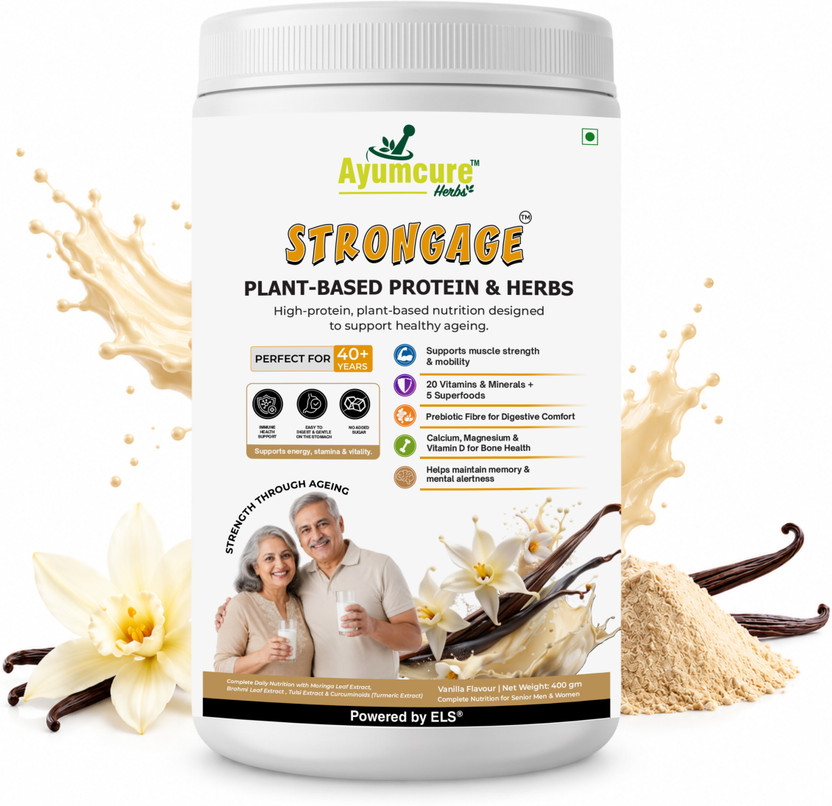 Ayumcure StrongAge Plant-Based Protein Powder for Senior Elder Adult | 20 Vit & Minerals Plant-Based Protein(400 g, Vanilla)