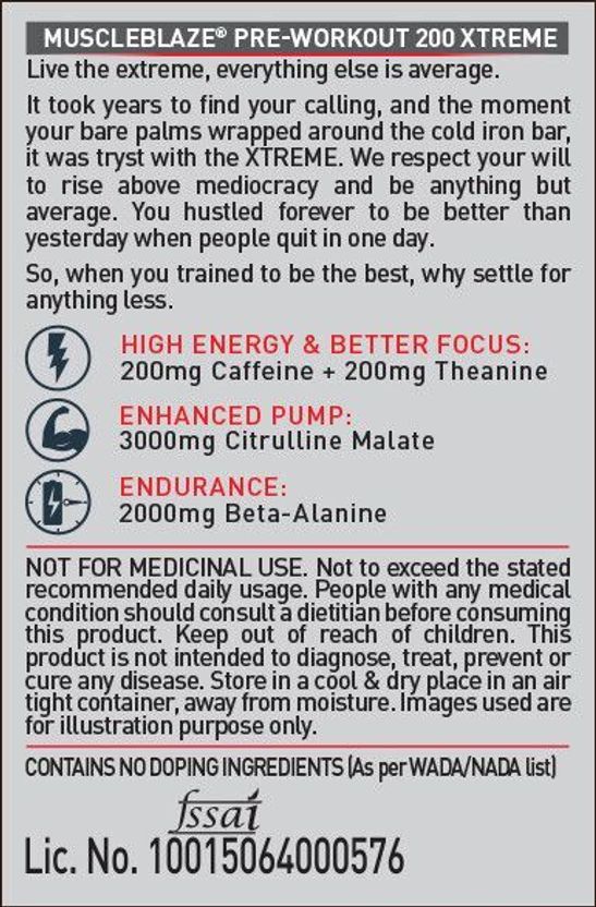 200 Xtreme, 200mg Caffeine, 2000mg Beta Alanine, 3000mg Citrulline Pre Workout 4