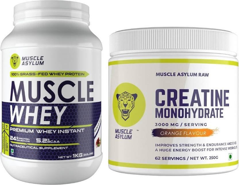 Muscle Asylum Premium Whey Protein 1kg Kesar Pista & Creatine Powder