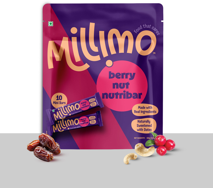 Millimo Healthy Berry Nut Nutribar | No Added Sugar | Protein & Fiber | Nutrition Bars(150 g, Berry)