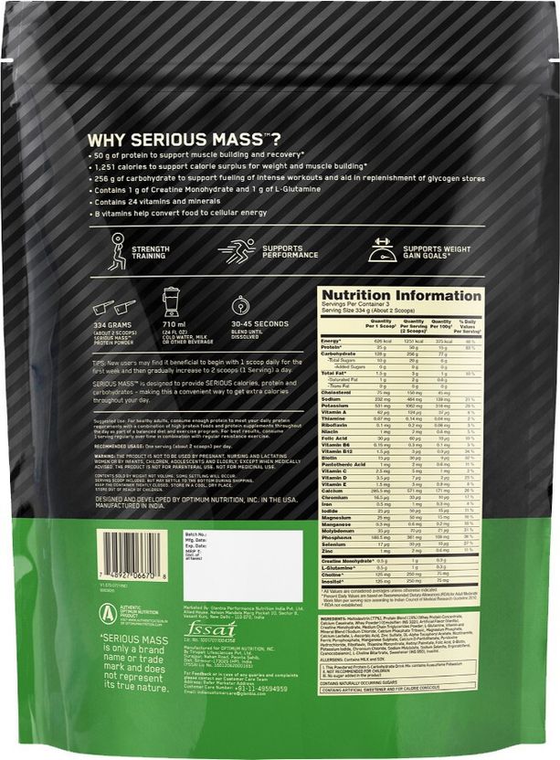(ON) Serious High Protein Weight / Mass Gainers with Vitamins,Minerals& Creatine Weight Gainers/Mass Gainers 3