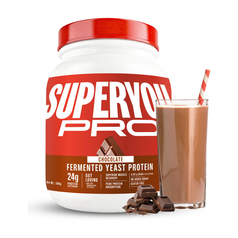 SUPERYOU Pro Fermented Yeast Protein, 24g Protein, Gut Friendly, Superior Muscle Recovery Plant-Based Protein(500 g, Chocolate)