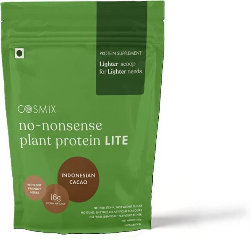 COSMIX No-Nonsense Protein Lite | 16g Serve | Everyday Gut-Friendly for Adults Plant-Based Protein(450 g, Indonesian Cacao)