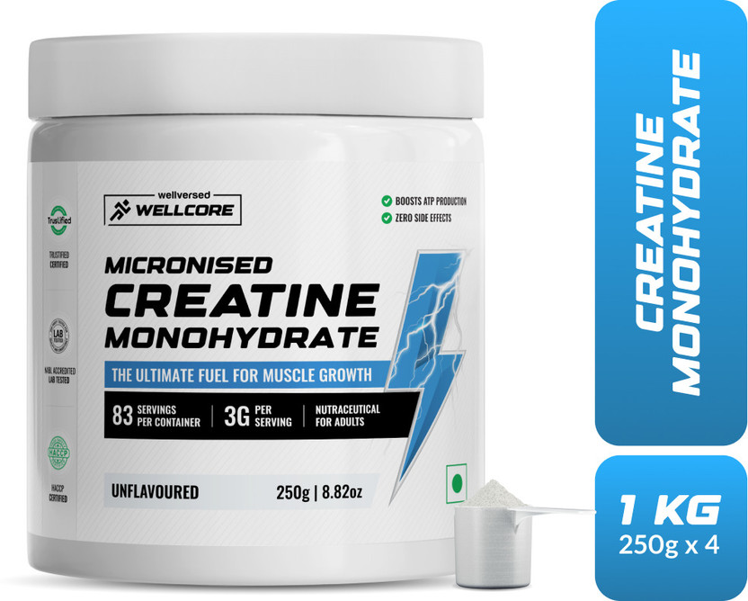Wellcore Micronised Monohydrate | Lab Tested | Enhanced Absorption | 100% Pure Creatine(1000 g, Unflavored)